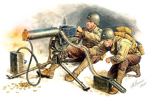 1/35 WWII US Machine Gunners (2) w/Browning M1917A1 MG