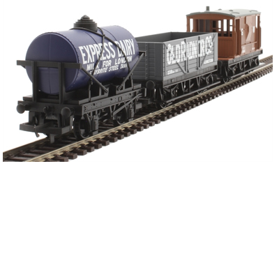 RAILROAD Triple Wagon pack, Mixed wagons w/Brake Van - Era 3