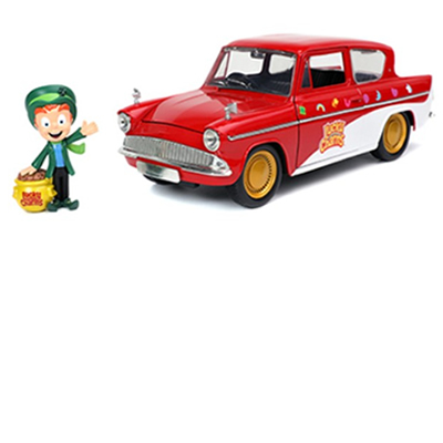 1/24 1959 Ford Anglia Red and White with Lucky the Leprechaun Diecast Figurine 
