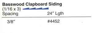 3/8 Spacing Basswood Clapboard 3x24