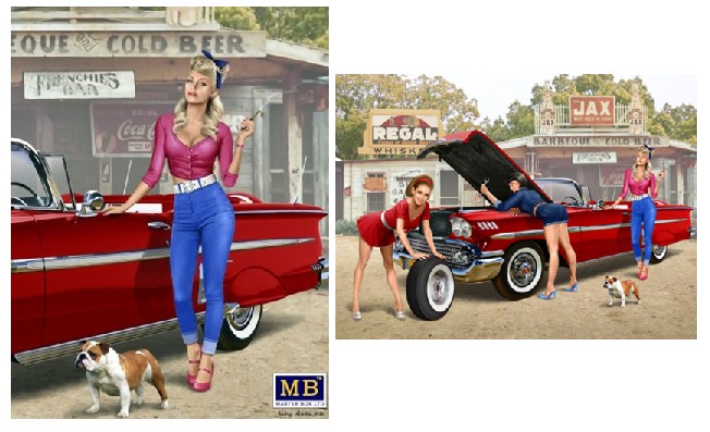 1/24 1950-60's Pin Up Girl wearing Tight Jeans/Low Cut Blouse and Dog