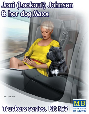 1/24 Joni Johnson Trucker Passenger Sitting w/Cell Phone & Dog Maxx