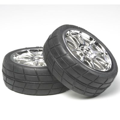10 Spoke Metal Plated Wheels 24mm With Cemented Radial Tires