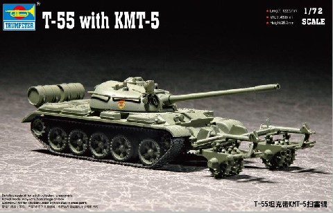 1/72 Russian T55 tank with mine roller