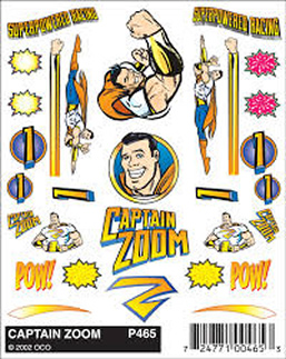 Captain Zoom stick on decals
