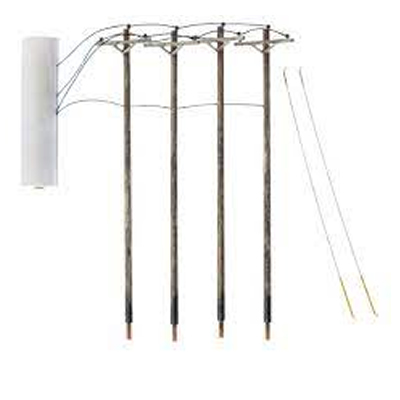 HO Wired Poles Single Crossbar (4 poles per pack)